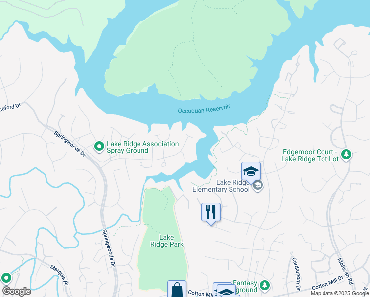 map of restaurants, bars, coffee shops, grocery stores, and more near 3641 Bracknell Drive in Woodbridge
