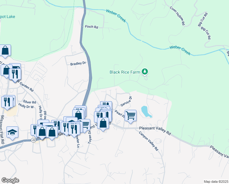 map of restaurants, bars, coffee shops, grocery stores, and more near 3997 Wimbledon Drive in Diamond Springs