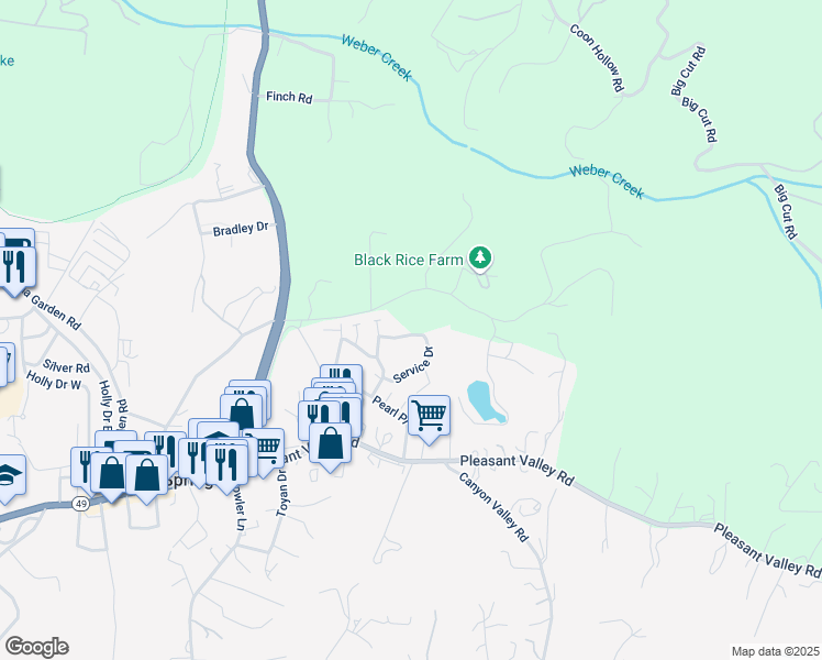 map of restaurants, bars, coffee shops, grocery stores, and more near 3019 Courtside Drive in Diamond Springs