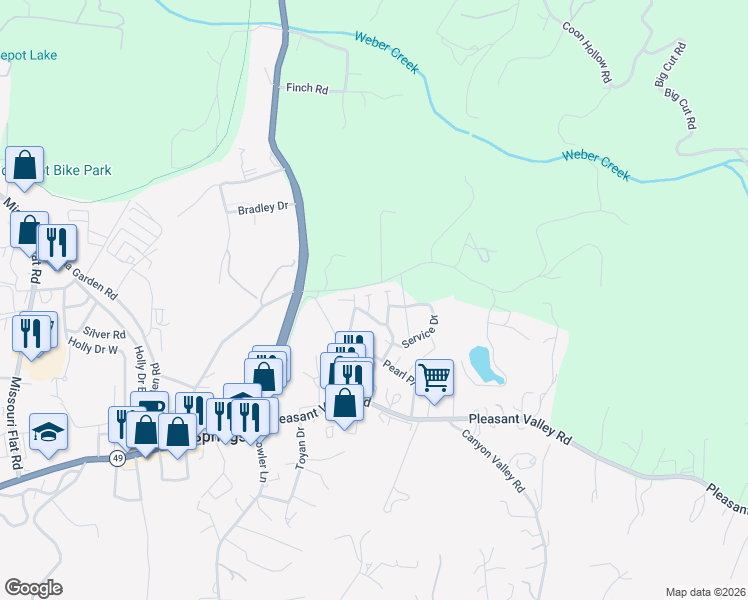 map of restaurants, bars, coffee shops, grocery stores, and more near 7013 Forest Hill Drive in Diamond Springs