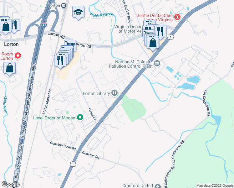 map of restaurants, bars, coffee shops, grocery stores, and more near in Lorton