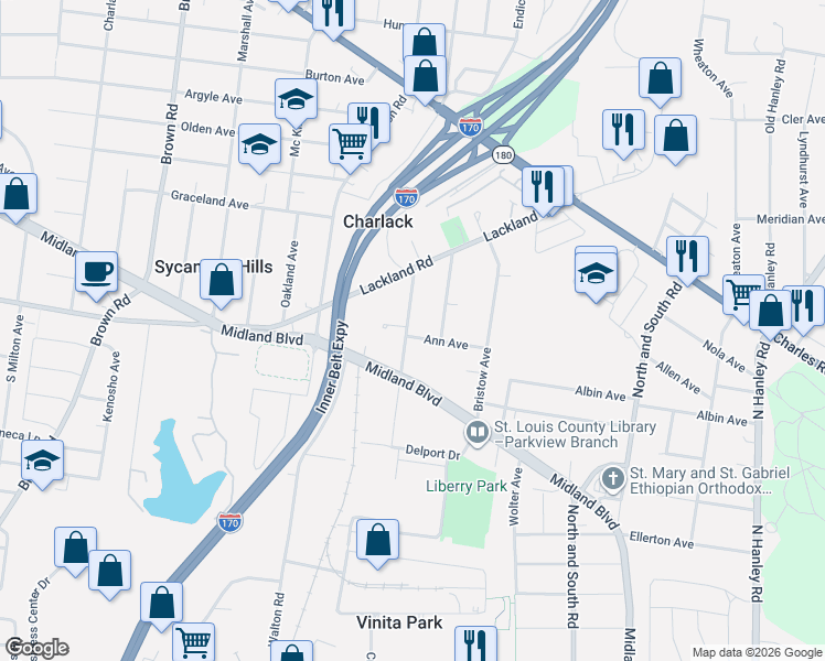 map of restaurants, bars, coffee shops, grocery stores, and more near 2340 Gilrose Avenue in St. Louis