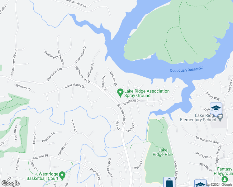 map of restaurants, bars, coffee shops, grocery stores, and more near 3949 Brickert Place in Woodbridge