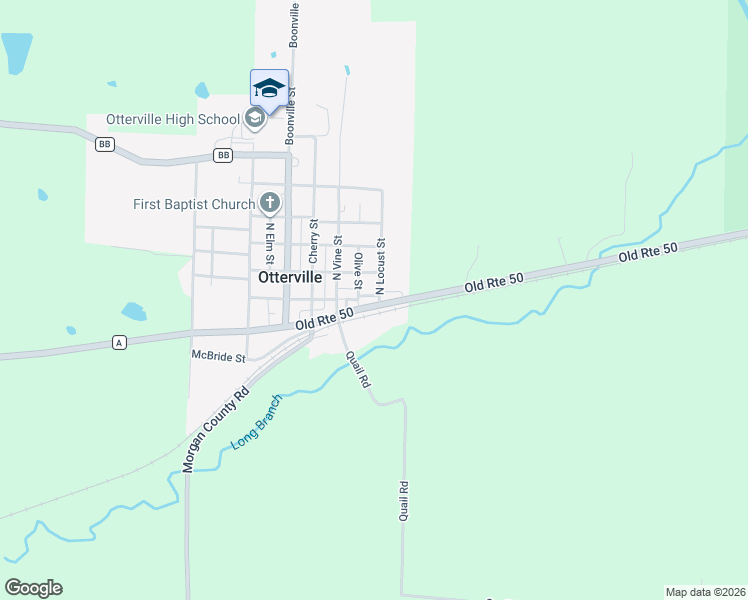 map of restaurants, bars, coffee shops, grocery stores, and more near 400 Old Route 50 in Otterville