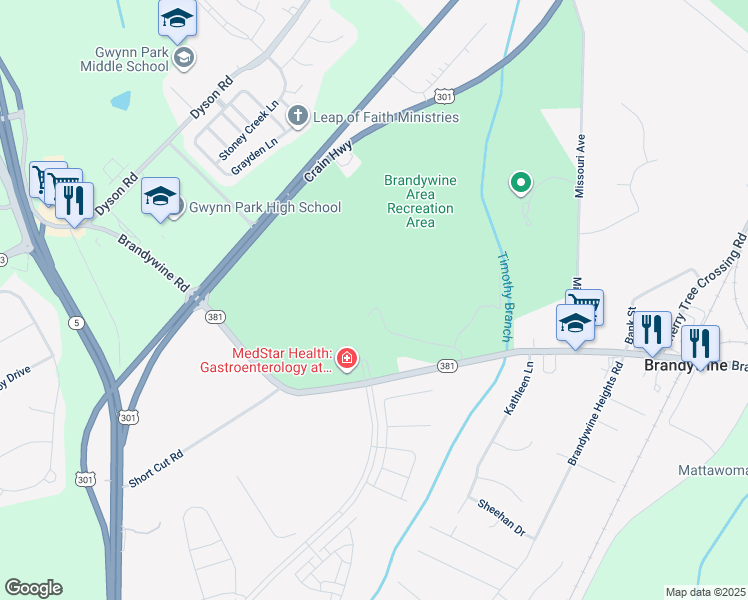 map of restaurants, bars, coffee shops, grocery stores, and more near in Brandywine