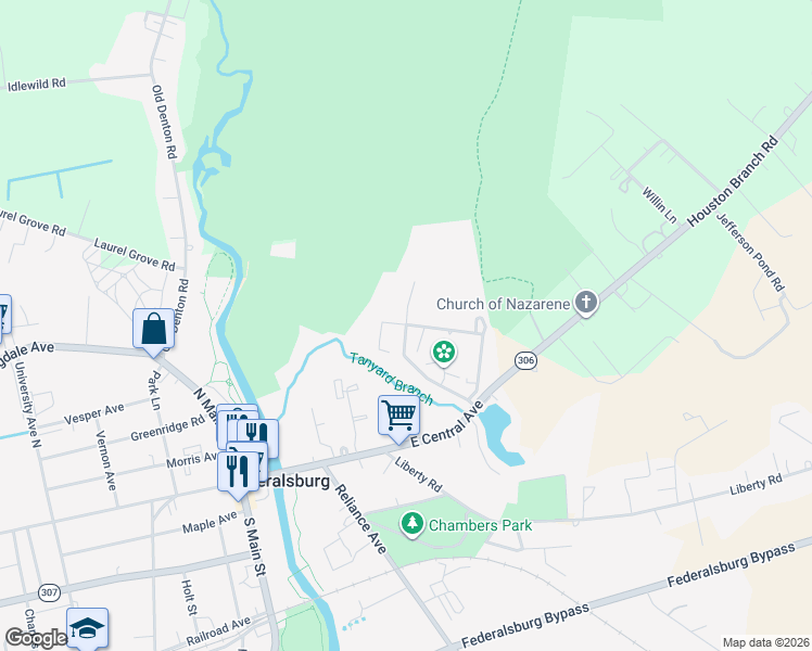 map of restaurants, bars, coffee shops, grocery stores, and more near 100 Gerardi Boulevard in Federalsburg