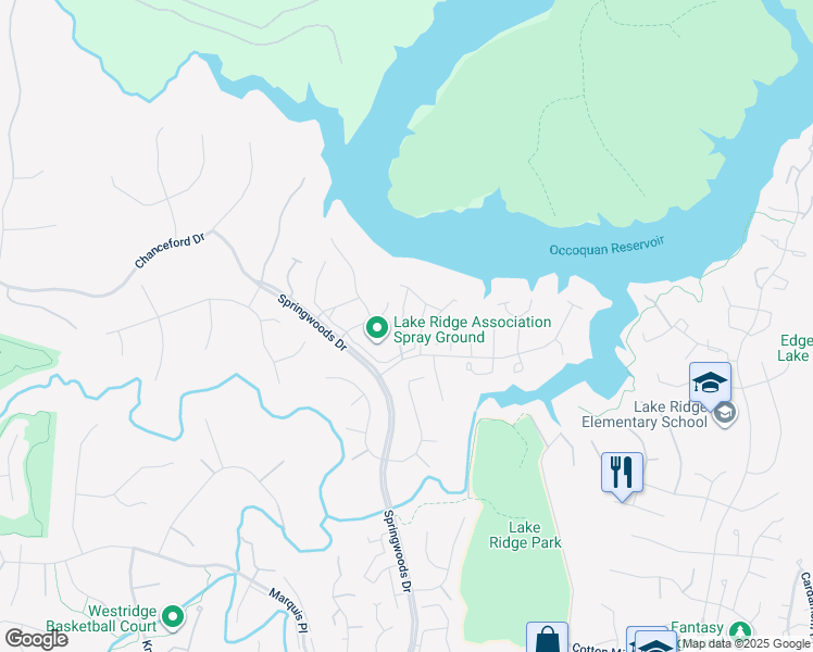 map of restaurants, bars, coffee shops, grocery stores, and more near 11743 Tolson Place in Woodbridge