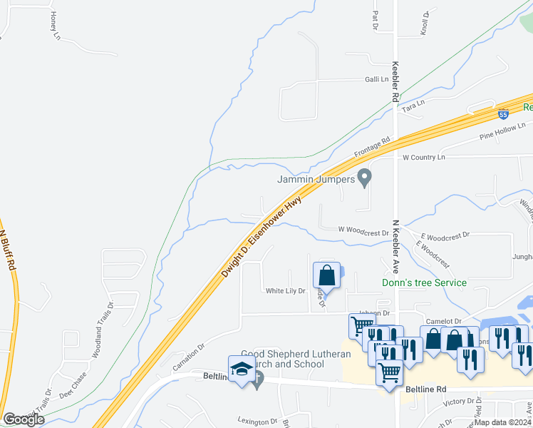 map of restaurants, bars, coffee shops, grocery stores, and more near 1088 Frontage Road in Collinsville