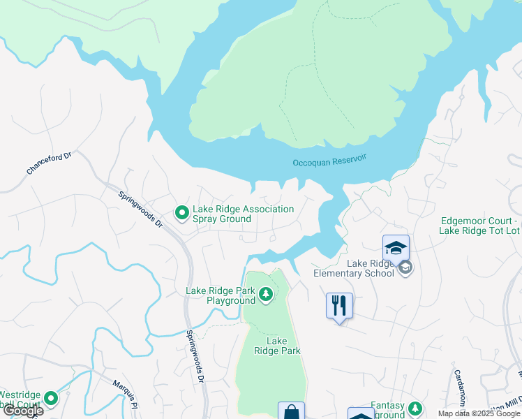 map of restaurants, bars, coffee shops, grocery stores, and more near 11743 Barrows Lane in Woodbridge