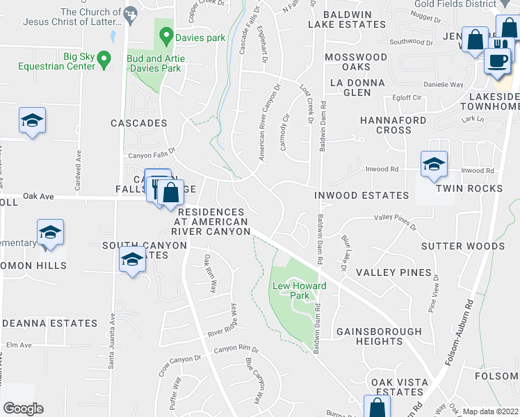 map of restaurants, bars, coffee shops, grocery stores, and more near 632 Landrise Court in Folsom