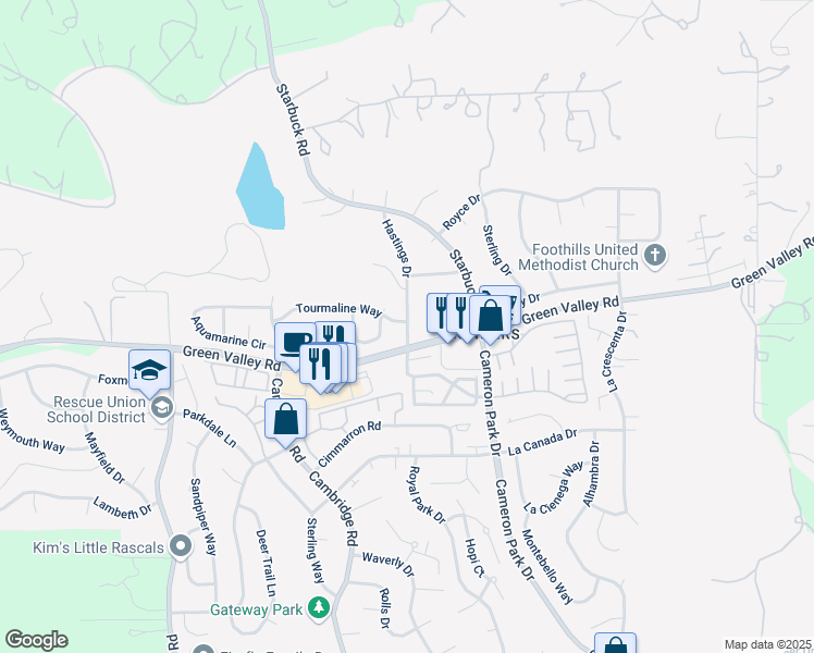 map of restaurants, bars, coffee shops, grocery stores, and more near 2646 Hastings Drive in Rescue
