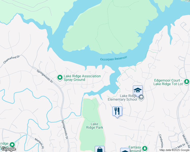 map of restaurants, bars, coffee shops, grocery stores, and more near 11733 Batley Place in Woodbridge