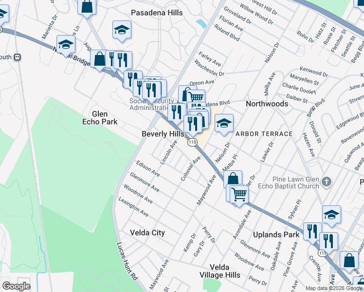 map of restaurants, bars, coffee shops, grocery stores, and more near 3519 Central Place in St. Louis