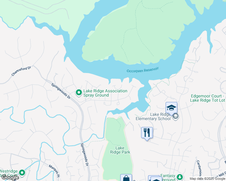 map of restaurants, bars, coffee shops, grocery stores, and more near 11741 Barrows Lane in Woodbridge