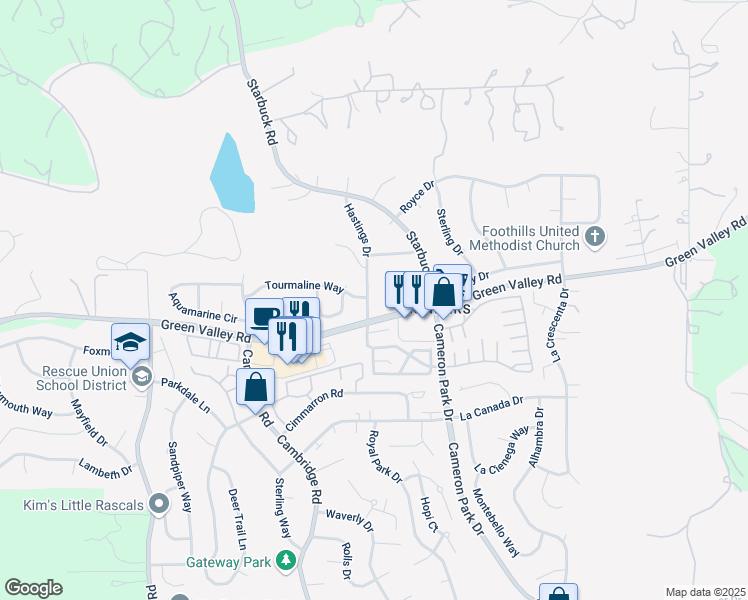map of restaurants, bars, coffee shops, grocery stores, and more near 2641 Hastings Drive in Rescue