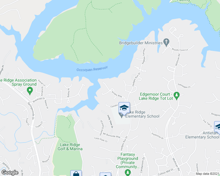 map of restaurants, bars, coffee shops, grocery stores, and more near 3478 Aviary Way in Woodbridge