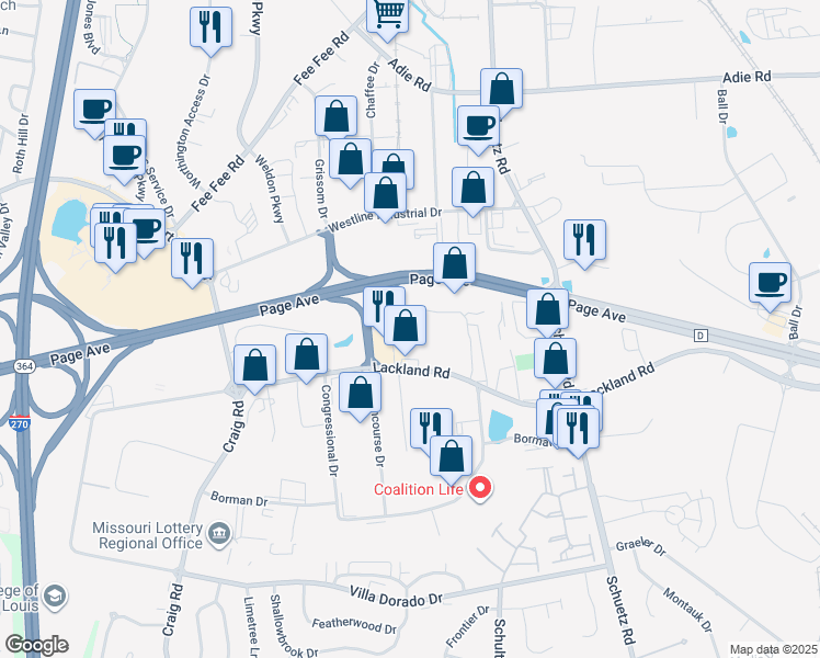 map of restaurants, bars, coffee shops, grocery stores, and more near 2250 Welsch Industrial Court in St. Louis
