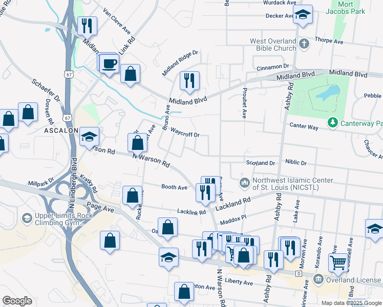 map of restaurants, bars, coffee shops, grocery stores, and more near 2338 Ritter Drive in St. Louis