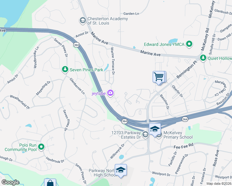 map of restaurants, bars, coffee shops, grocery stores, and more near 2004 Marine Terrace Drive in St. Louis