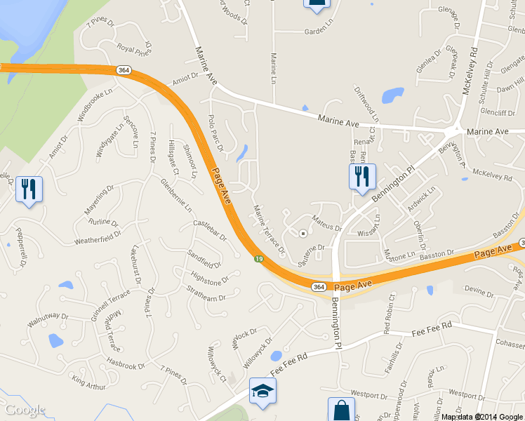 map of restaurants, bars, coffee shops, grocery stores, and more near 2004 Marine Terrace Drive in St. Louis