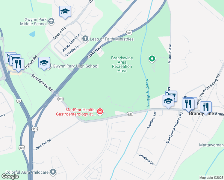 map of restaurants, bars, coffee shops, grocery stores, and more near in Brandywine
