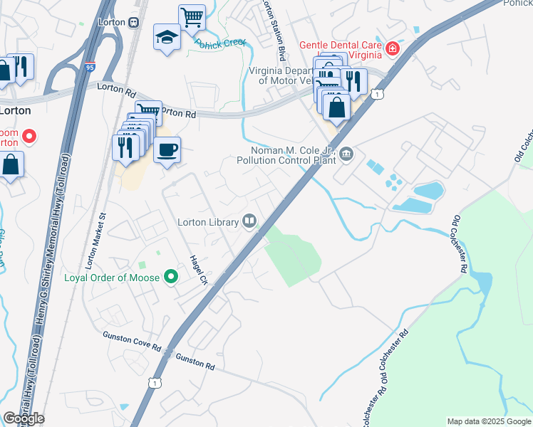 map of restaurants, bars, coffee shops, grocery stores, and more near 9523 Greencastle Lane in Lorton