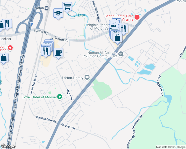 map of restaurants, bars, coffee shops, grocery stores, and more near 9523 Greencastle Lane in Lorton