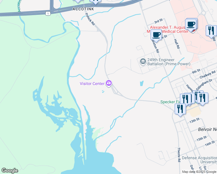map of restaurants, bars, coffee shops, grocery stores, and more near 9910 Tracy Loop in Fort Belvoir