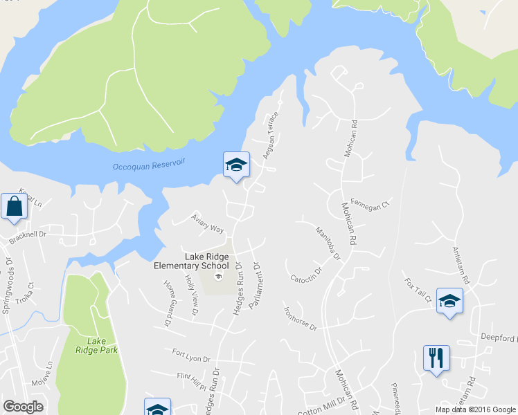 map of restaurants, bars, coffee shops, grocery stores, and more near 11846 Critton Circle in Woodbridge