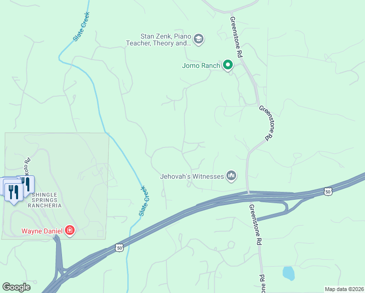 map of restaurants, bars, coffee shops, grocery stores, and more near 5441 Rolling Rock Road in Placerville