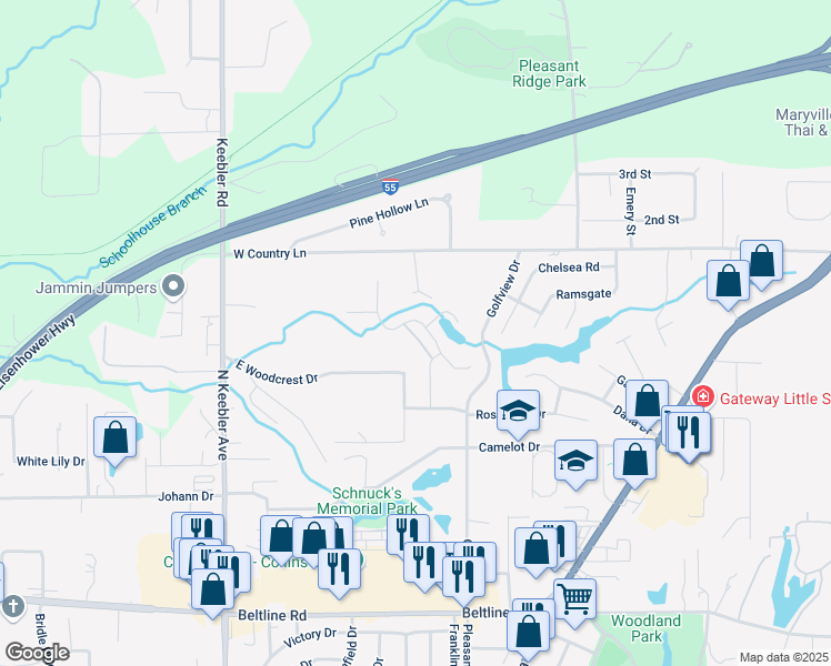map of restaurants, bars, coffee shops, grocery stores, and more near 234 Windridge Drive in Collinsville