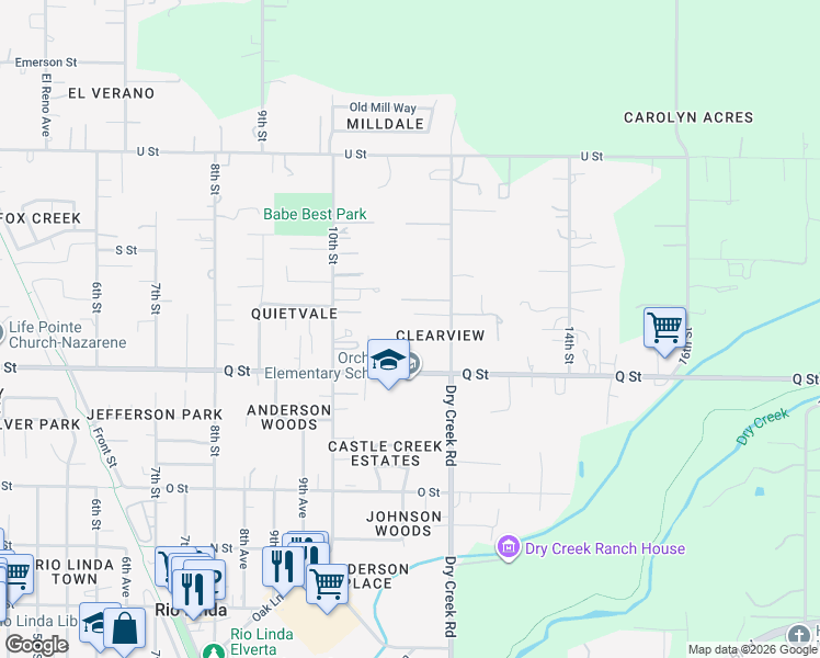map of restaurants, bars, coffee shops, grocery stores, and more near 7309 Dry Creek Road in Rio Linda