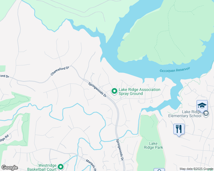 map of restaurants, bars, coffee shops, grocery stores, and more near 3959 Blysdale Lane in Woodbridge