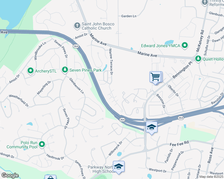 map of restaurants, bars, coffee shops, grocery stores, and more near 2004 Marine Terrace Drive in St. Louis