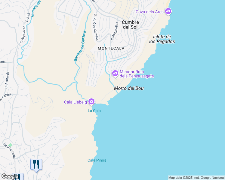 map of restaurants, bars, coffee shops, grocery stores, and more near 92 Calle Palmeras in Benitachell