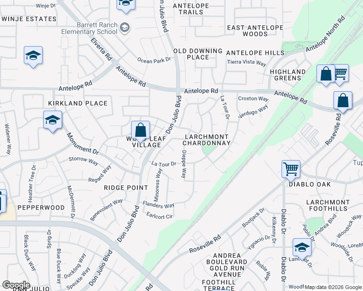 map of restaurants, bars, coffee shops, grocery stores, and more near 7329 Dieppe Way in Sacramento