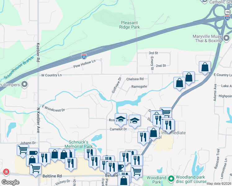 map of restaurants, bars, coffee shops, grocery stores, and more near 7 Chelsea Road in Collinsville