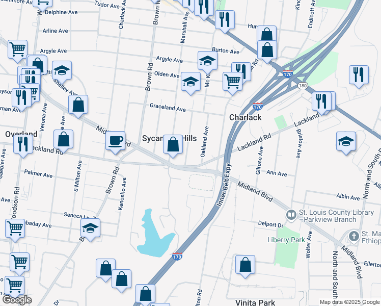 map of restaurants, bars, coffee shops, grocery stores, and more near 2422 Ashland Avenue in St. Louis