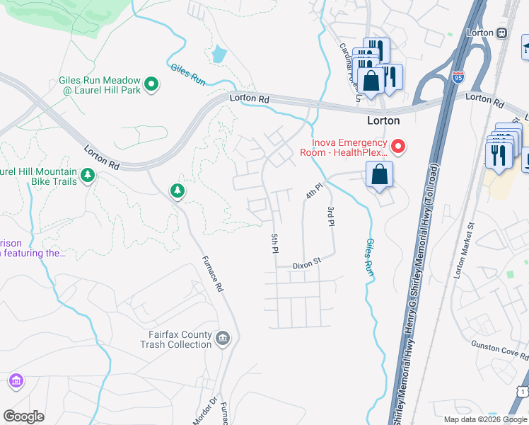 map of restaurants, bars, coffee shops, grocery stores, and more near 8411 Chaucer House Court in Lorton
