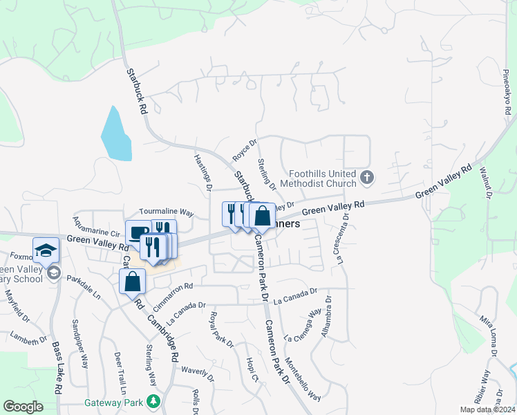 map of restaurants, bars, coffee shops, grocery stores, and more near 2615 Starbuck Road in Rescue