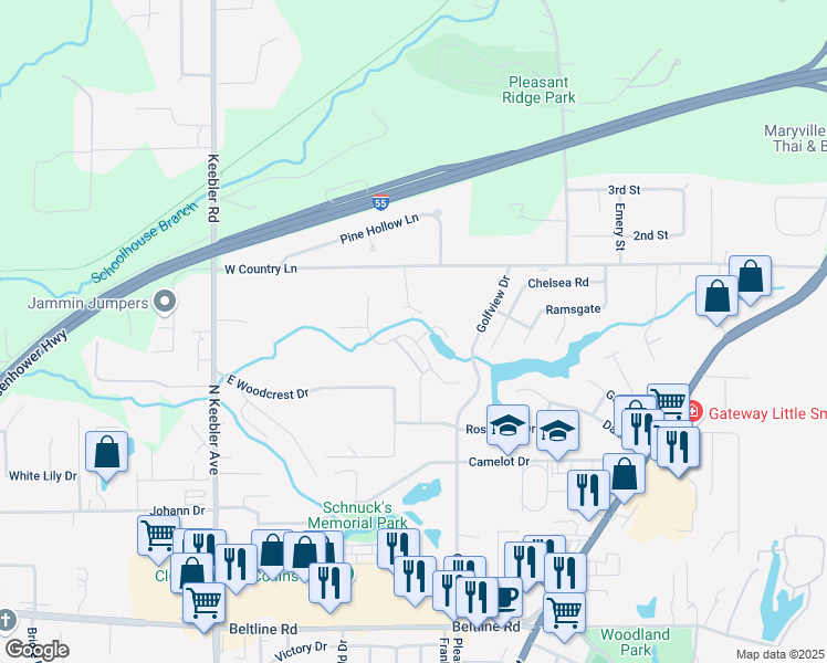 map of restaurants, bars, coffee shops, grocery stores, and more near 234 Windridge Drive in Collinsville