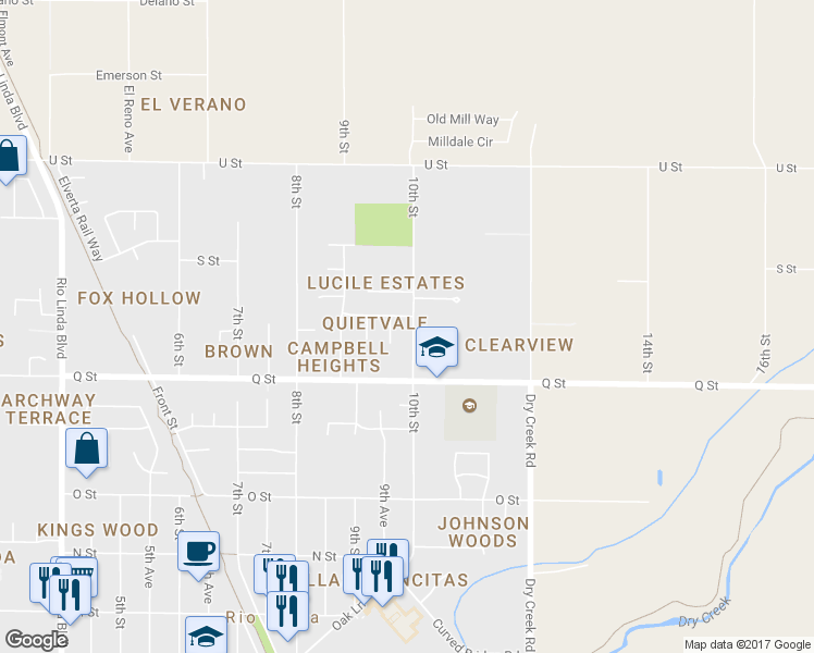 map of restaurants, bars, coffee shops, grocery stores, and more near 7257 10th Street in Rio Linda