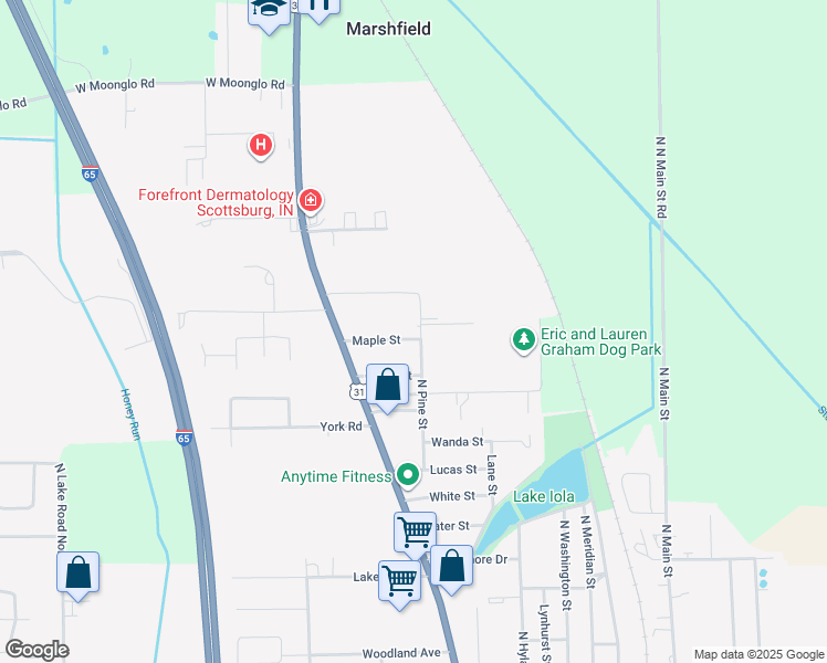 map of restaurants, bars, coffee shops, grocery stores, and more near 710 Maple Street in Scottsburg