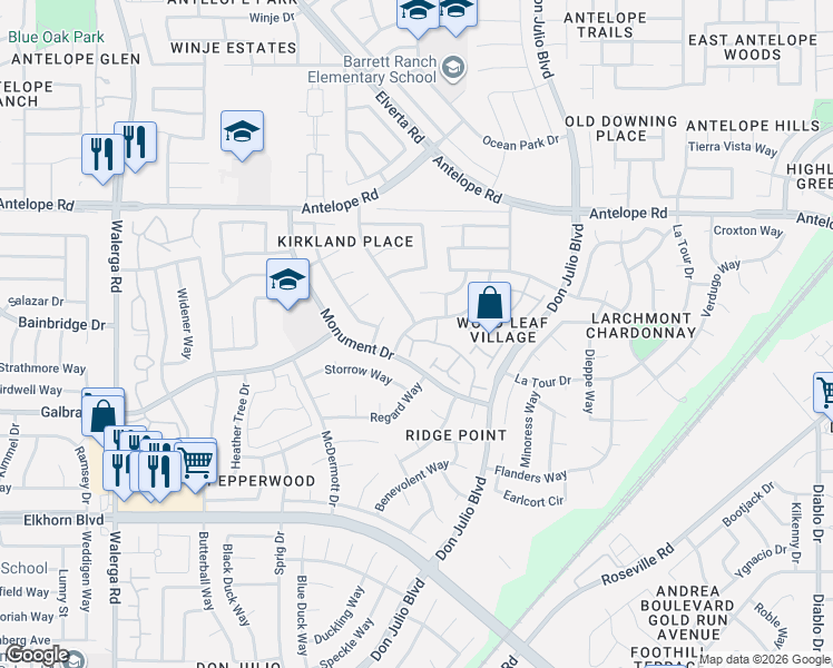 map of restaurants, bars, coffee shops, grocery stores, and more near 4830 Dover Lane in Sacramento