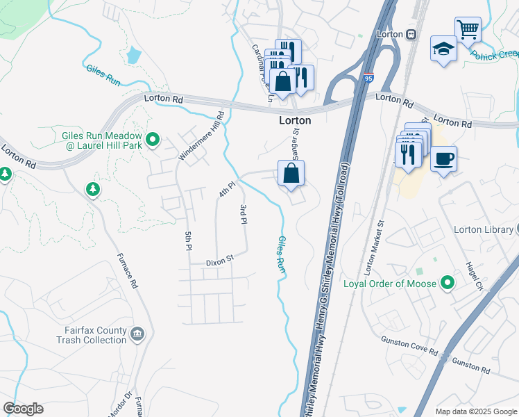 map of restaurants, bars, coffee shops, grocery stores, and more near in Lorton