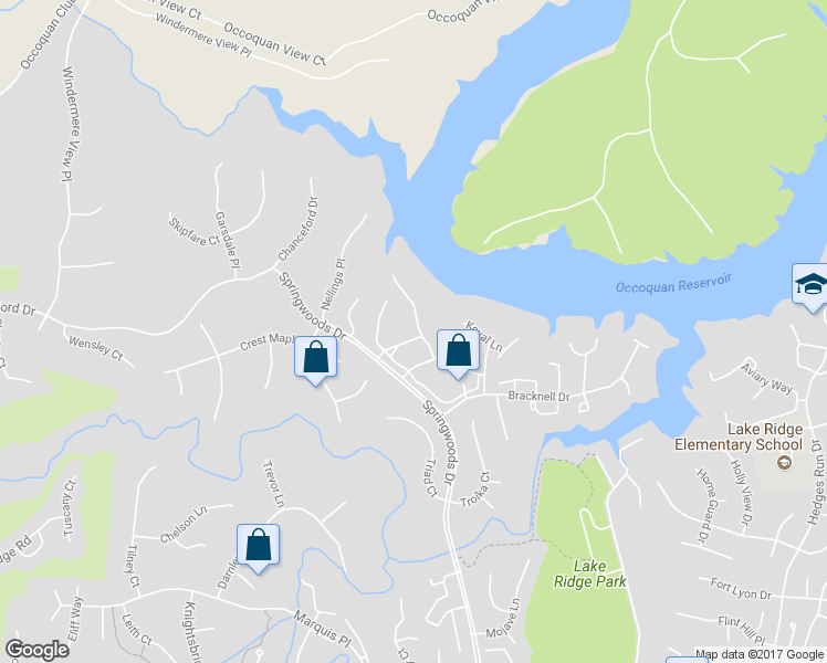 map of restaurants, bars, coffee shops, grocery stores, and more near 3952 Blysdale Lane in Woodbridge