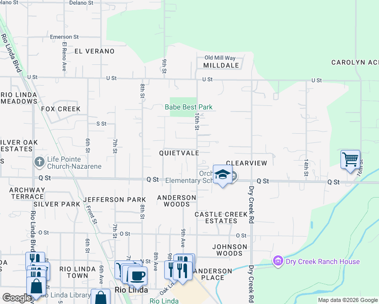 map of restaurants, bars, coffee shops, grocery stores, and more near 7257 10th Street in Rio Linda