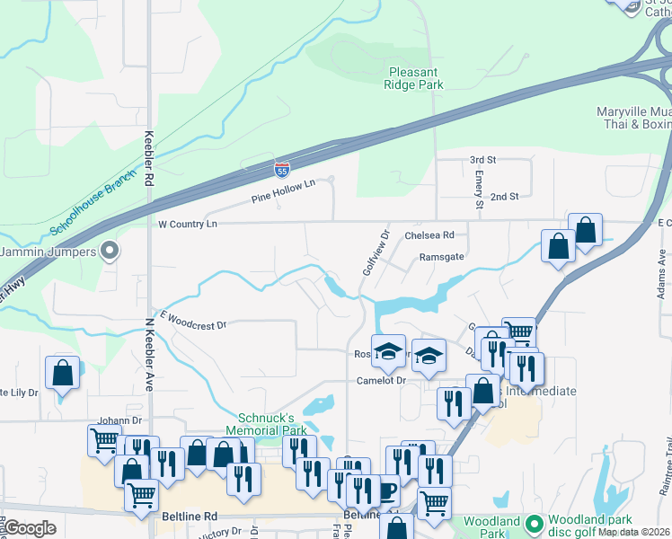 map of restaurants, bars, coffee shops, grocery stores, and more near 306 Northoak Drive in Collinsville