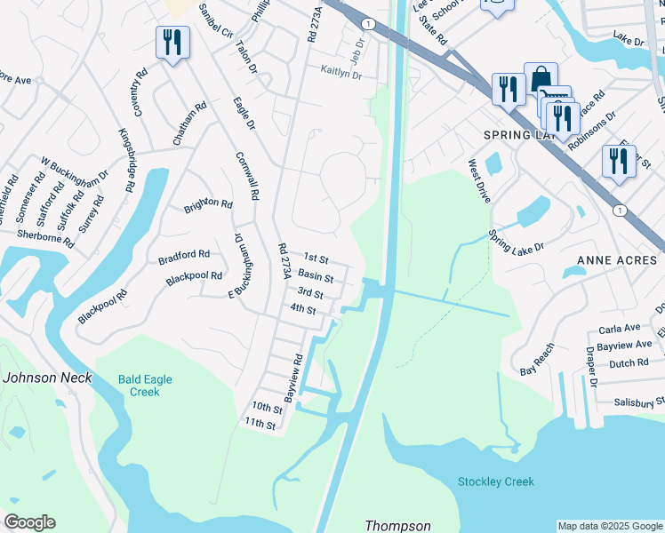 map of restaurants, bars, coffee shops, grocery stores, and more near 37458 1st Street in Rehoboth Beach