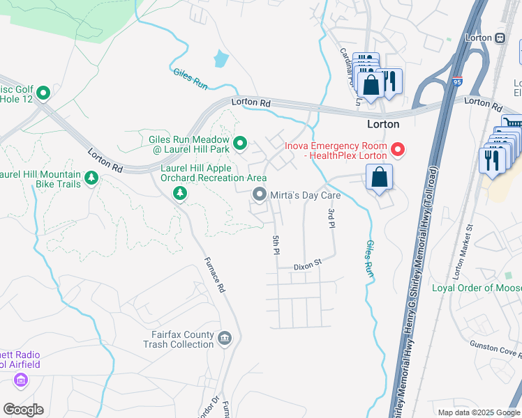map of restaurants, bars, coffee shops, grocery stores, and more near 8404 Chaucer House Court in Lorton